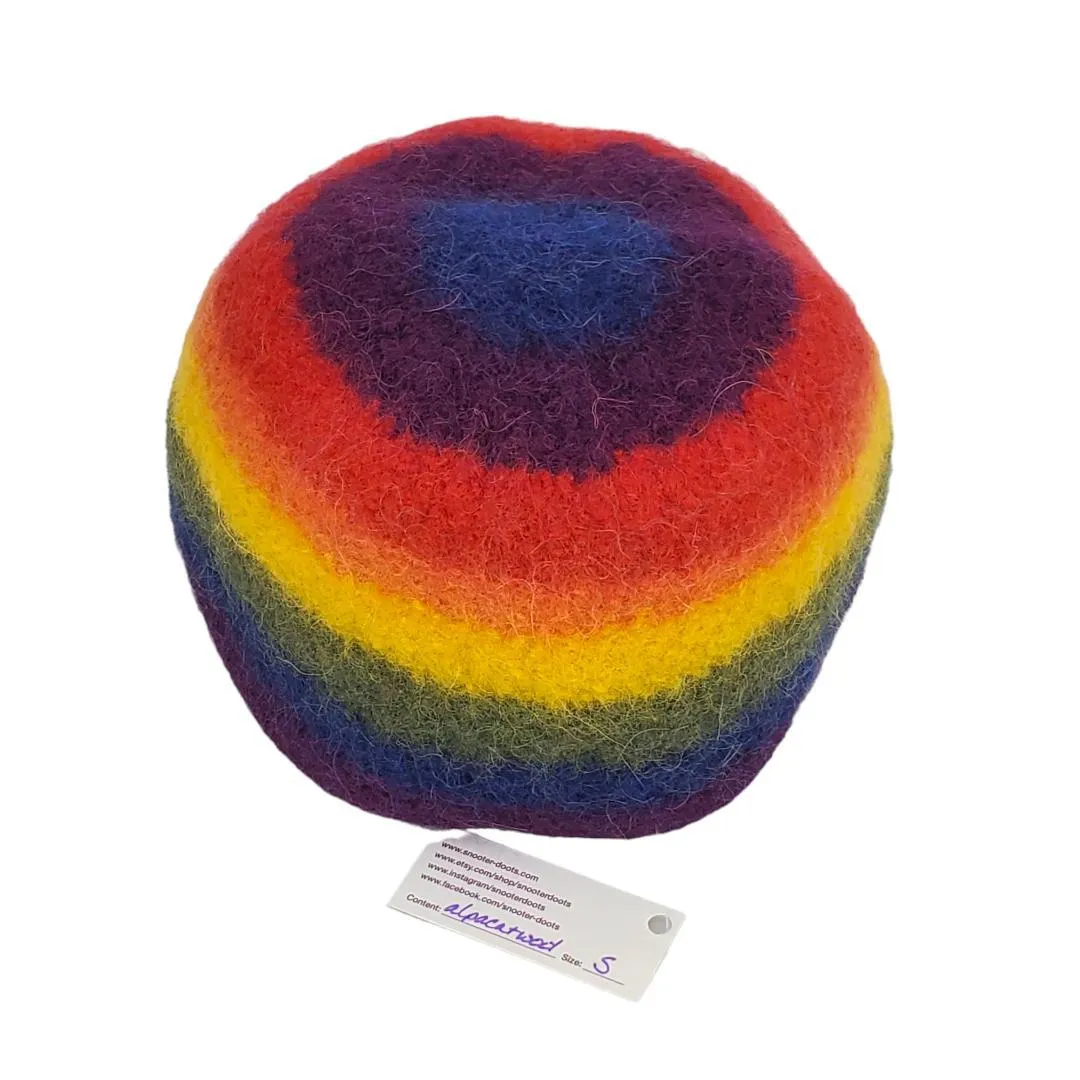 Hat - Felted Wool Cap in Rainbow Stripe (Assorted Sizes) by Snooter-doots