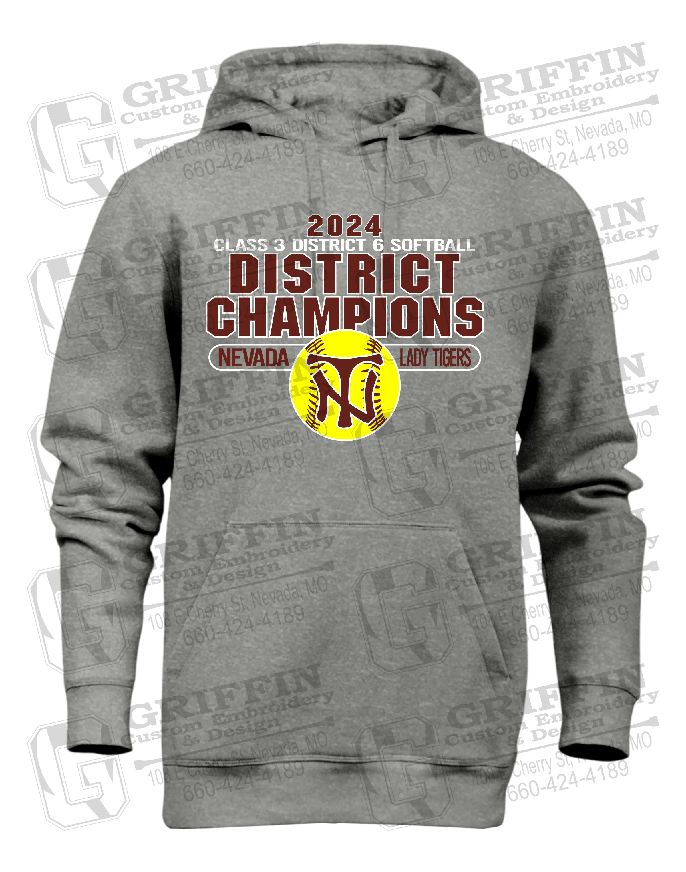 Heavyweight Fleece Hoodie - Softball 2024 District Champions - Nevada Tigers 25-P