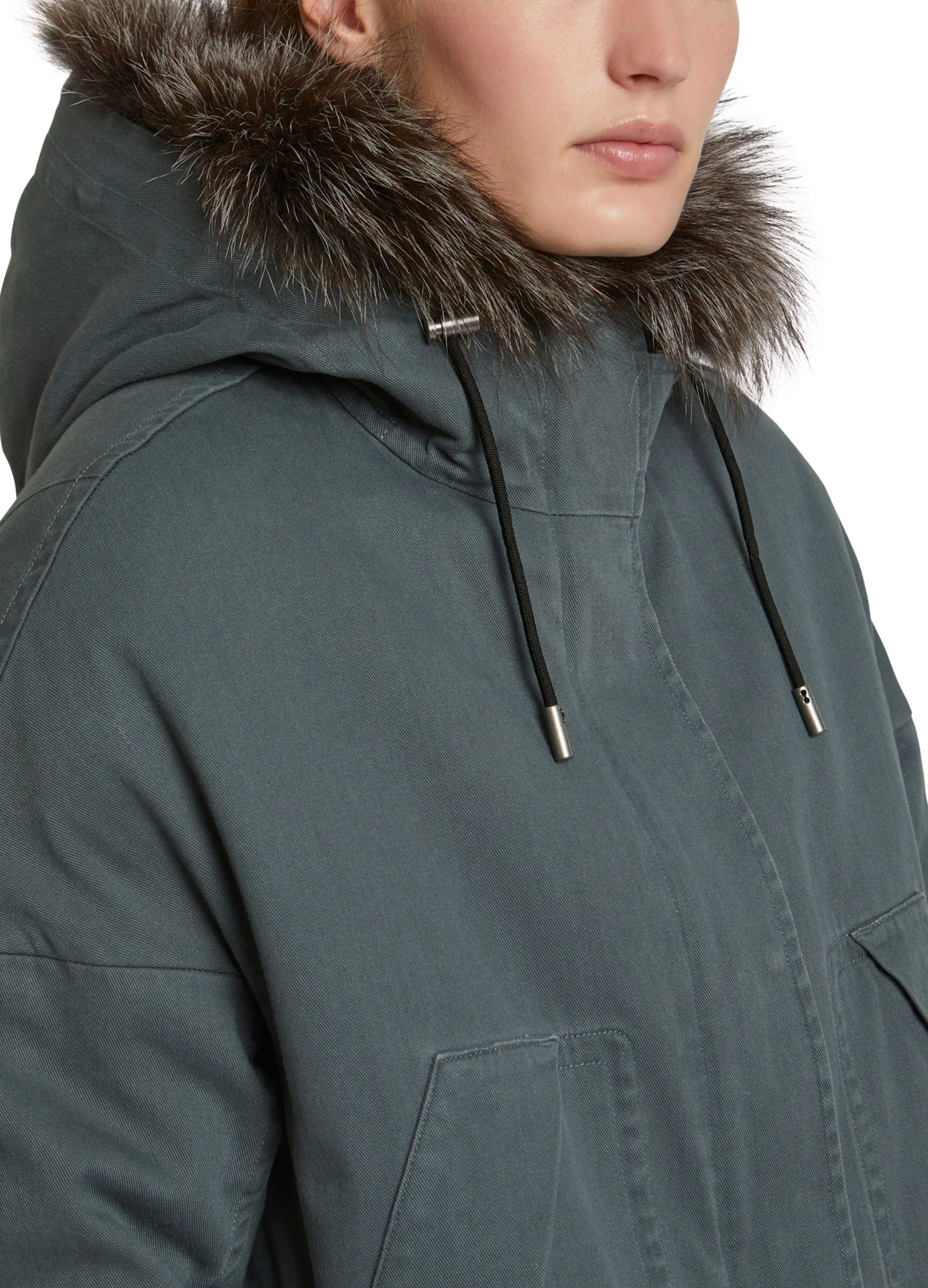 Hooded cotton parka with fox and rabbit fur