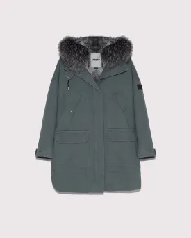 Hooded cotton parka with fox and rabbit fur