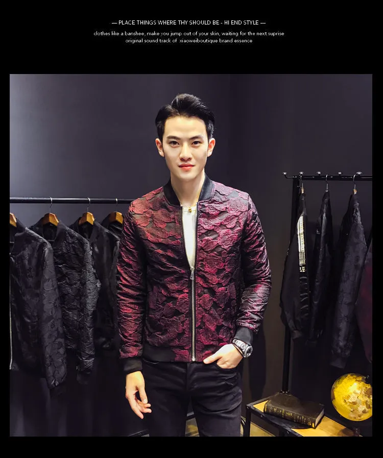 Jacquard Floral Men Slim fit Bomber Jackets