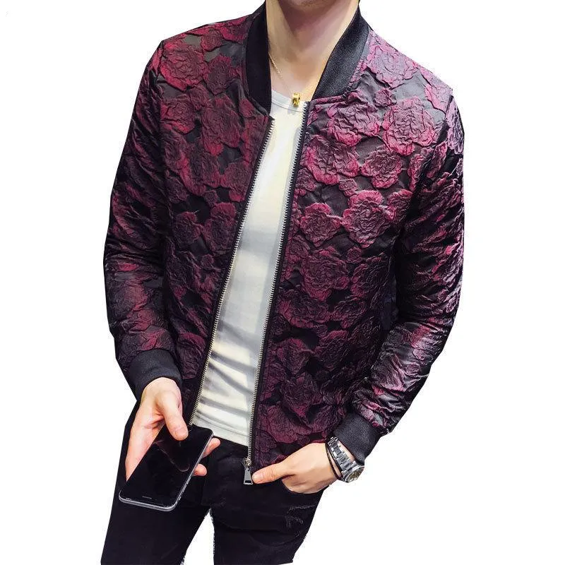 Jacquard Floral Men Slim fit Bomber Jackets