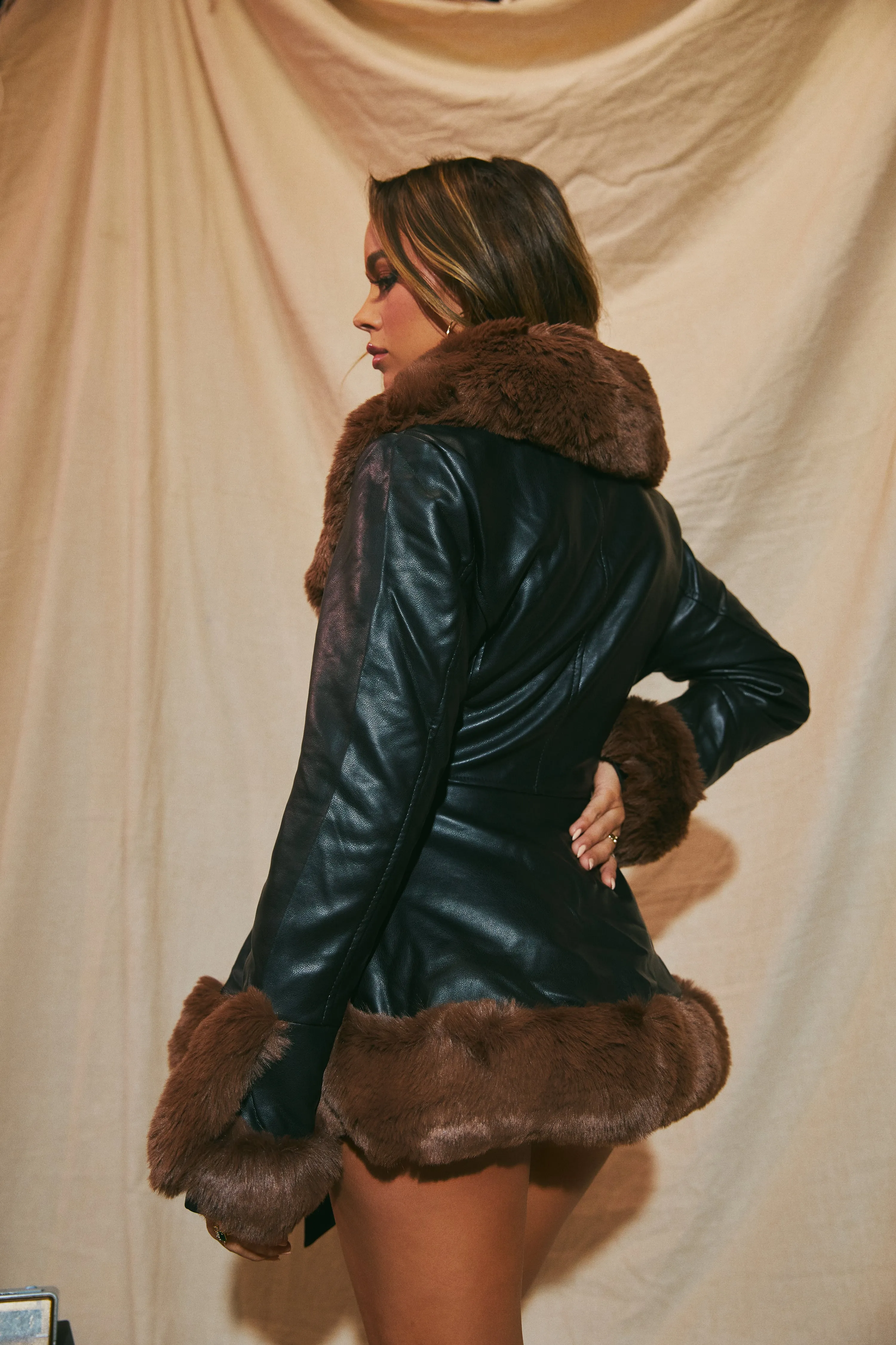 Kezia Faux Fur Coat - Brown