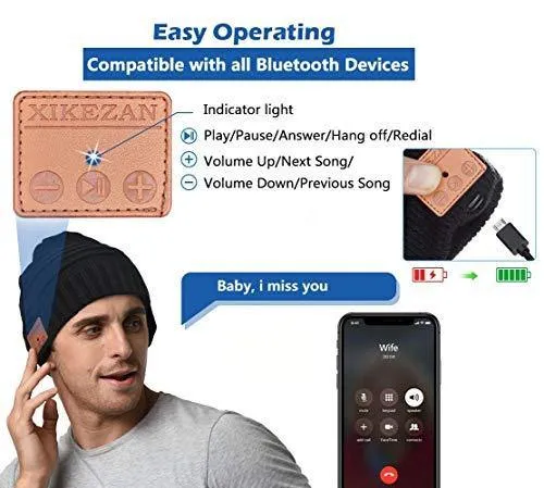 Knit Bluetooth Beanie Winter Music Hat Headphones.