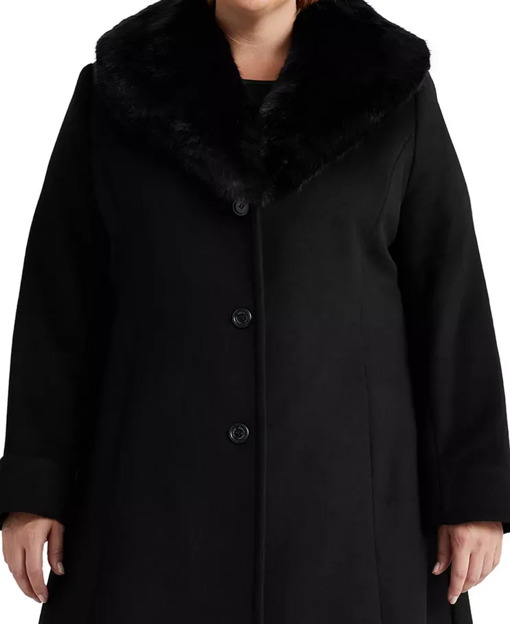 Lauren Ralph Lauren Plus Size Faux-Fur-Trim Walker Coat