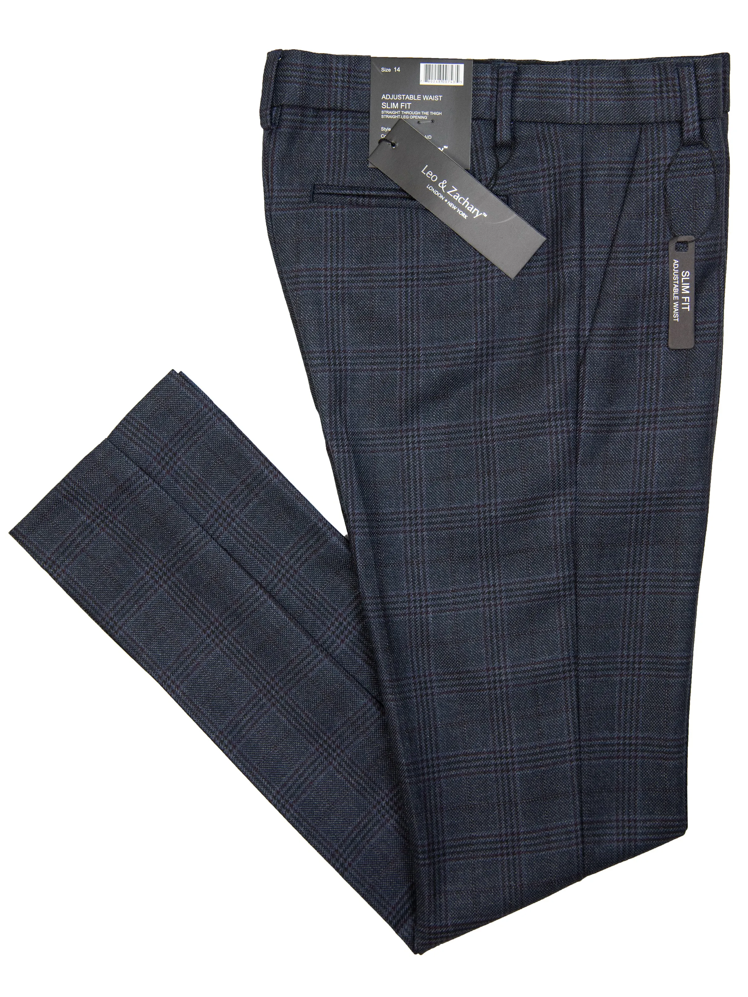 Leo & Zachary 29376 Boy's Dress Pants - Plaid - Navy/Red