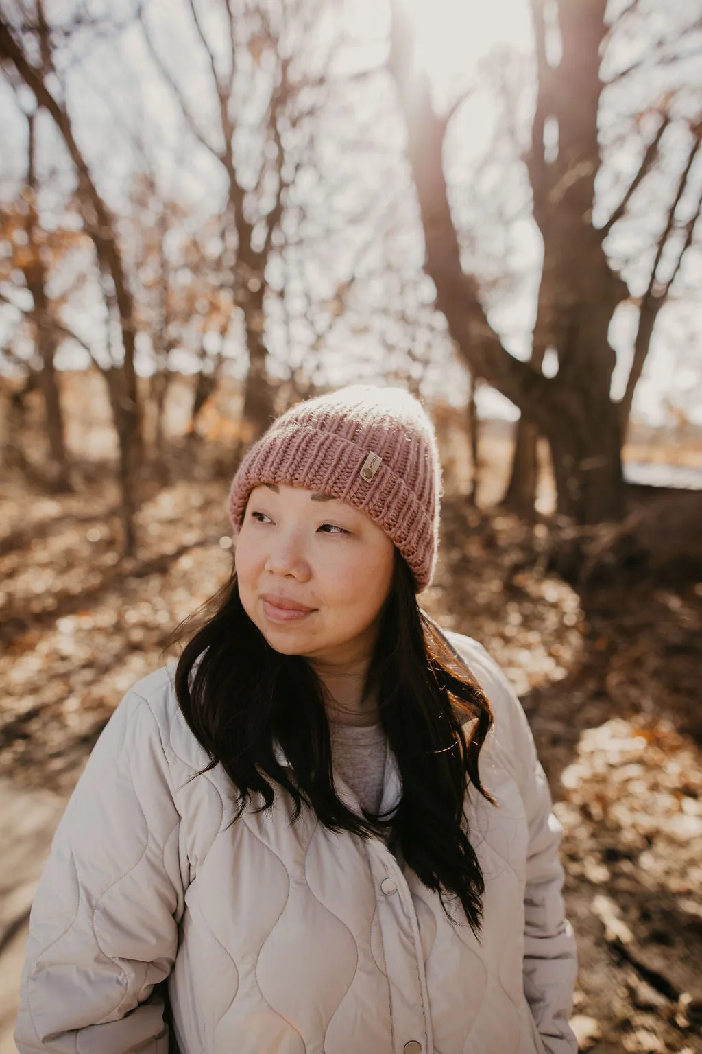 Mauve Merino Wool Hand Knit Ribbed Beanie