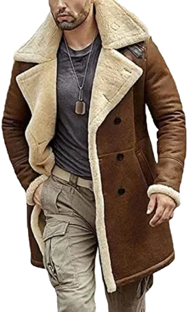 Men's B3 Double Breasted Genuine Leather and Artificial Fur Coat