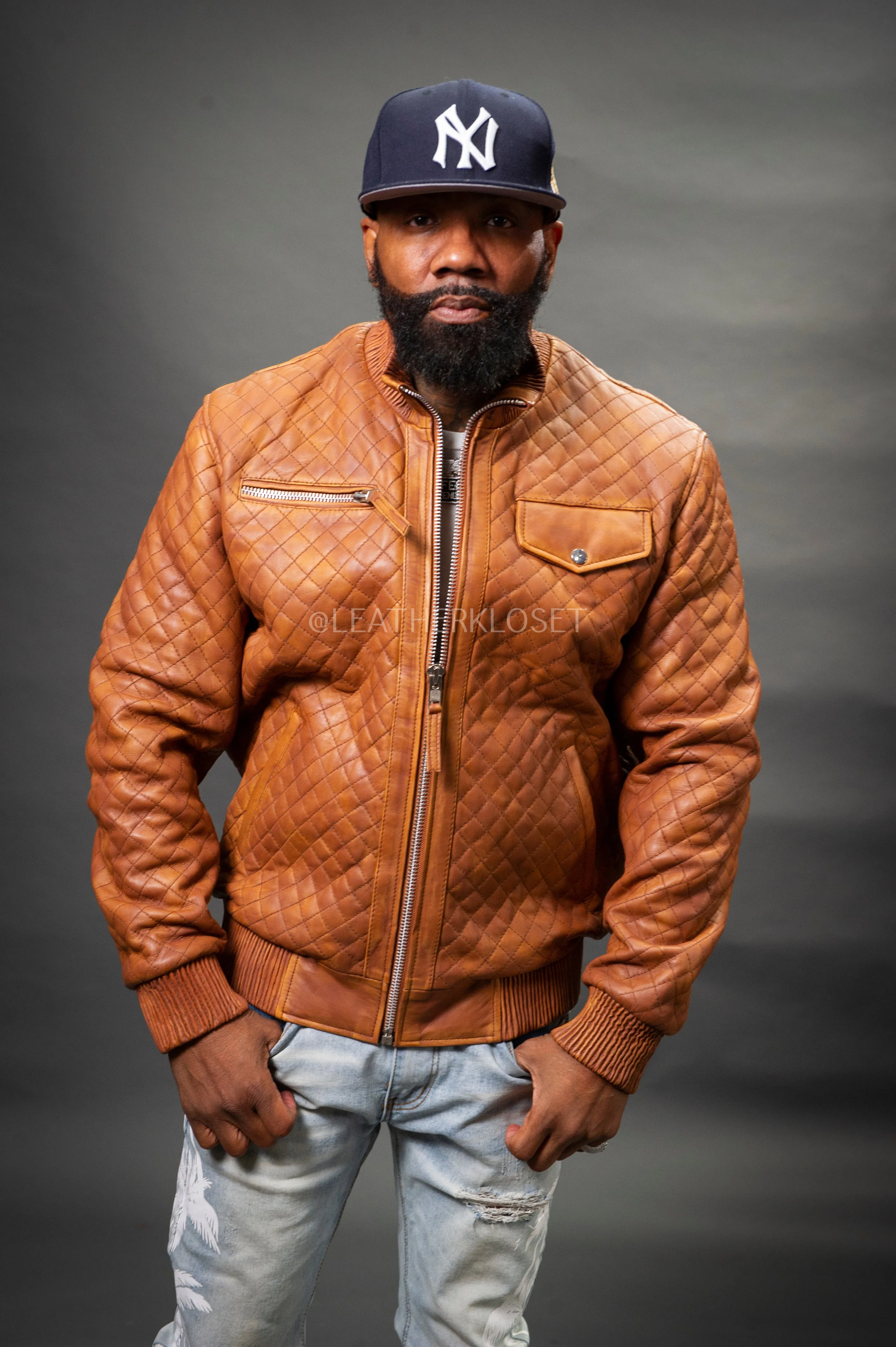 Men's Franklin Quilted Leather Bomber Jacket [Caramel Crunch]