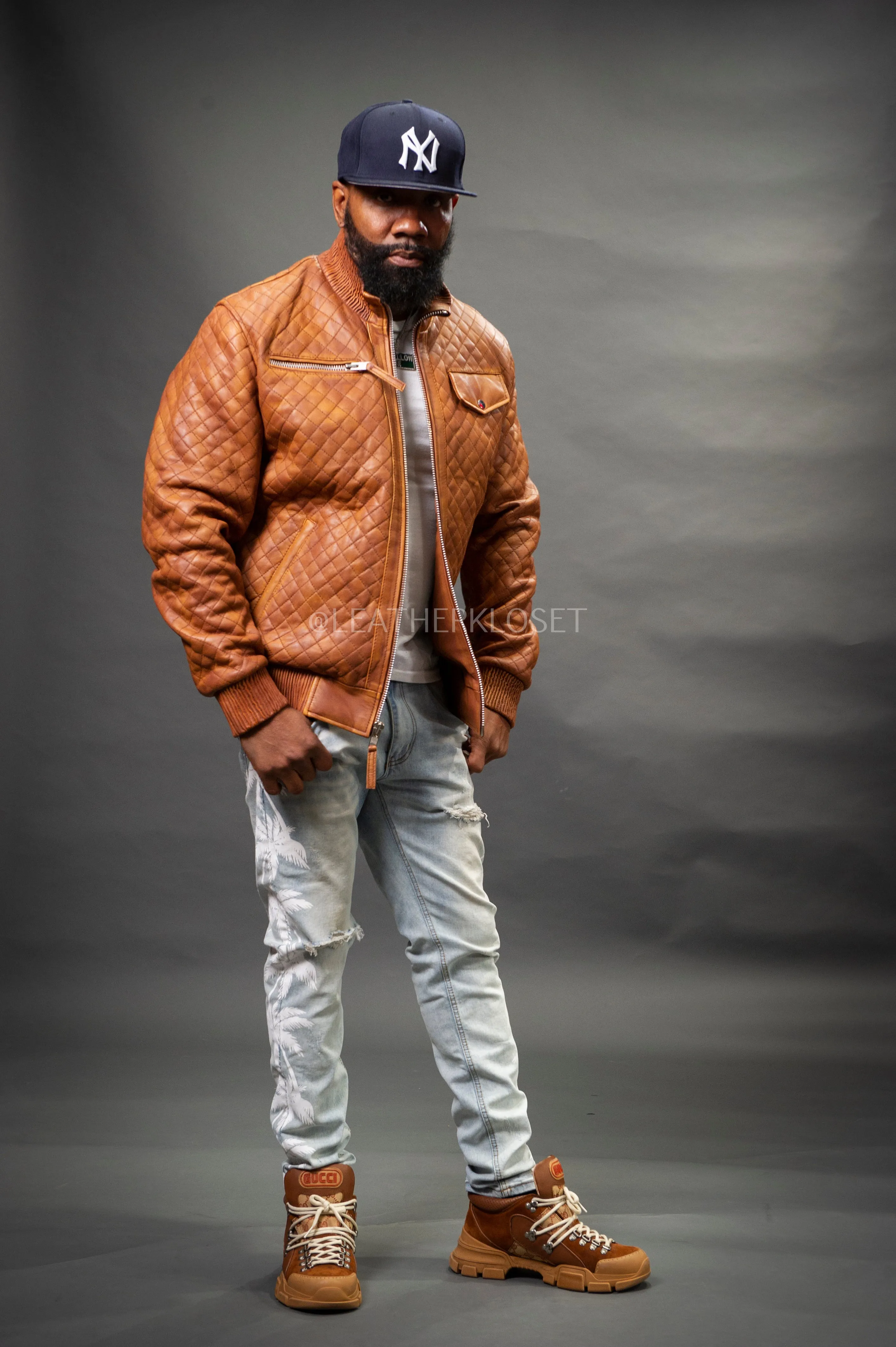 Men's Franklin Quilted Leather Bomber Jacket [Caramel Crunch]