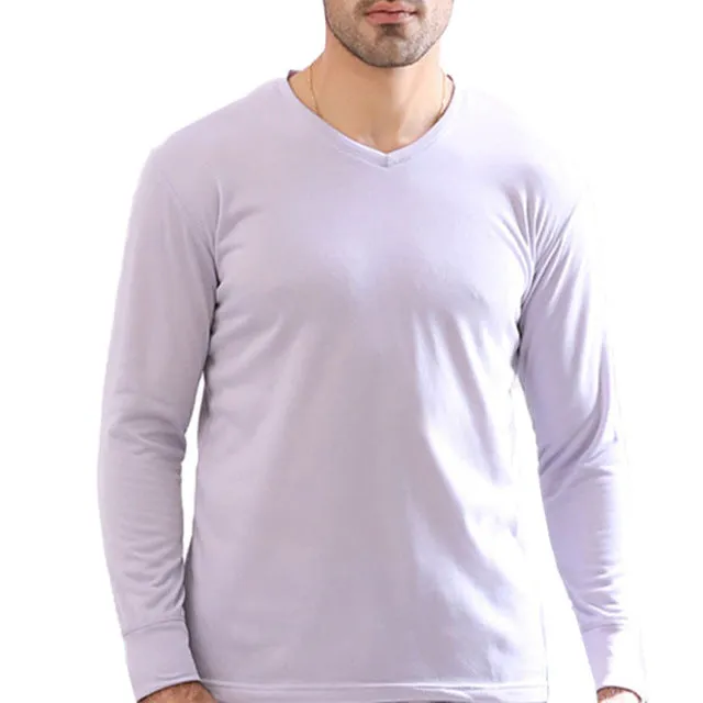 Mens Long Johns Thermal Underwear Tops V Neck Long Sleeve Undershirt Male Slim Clothes Autumn Winter