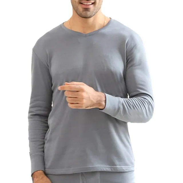 Mens Long Johns Thermal Underwear Tops V Neck Long Sleeve Undershirt Male Slim Clothes Autumn Winter