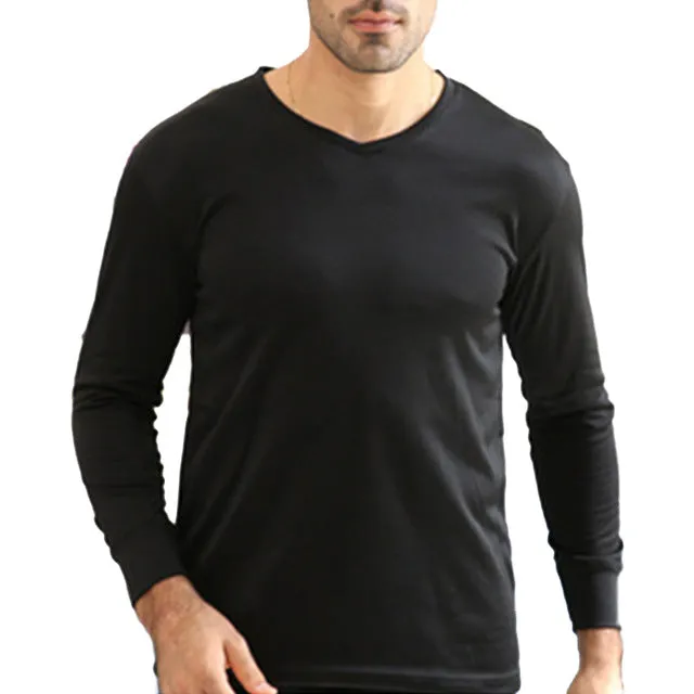 Mens Long Johns Thermal Underwear Tops V Neck Long Sleeve Undershirt Male Slim Clothes Autumn Winter