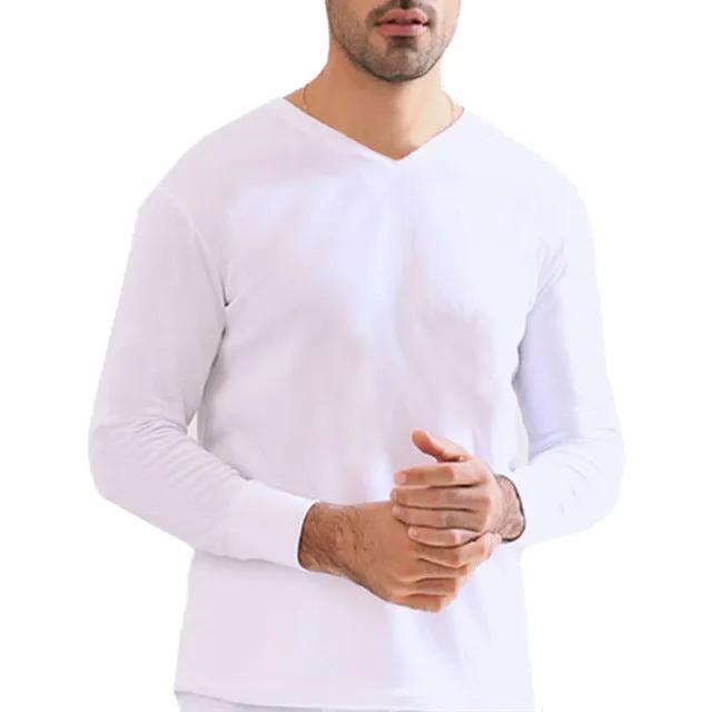 Mens Long Johns Thermal Underwear Tops V Neck Long Sleeve Undershirt Male Slim Clothes Autumn Winter