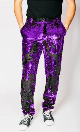 Mens Sequin Pants - Purple Dress Party Pants