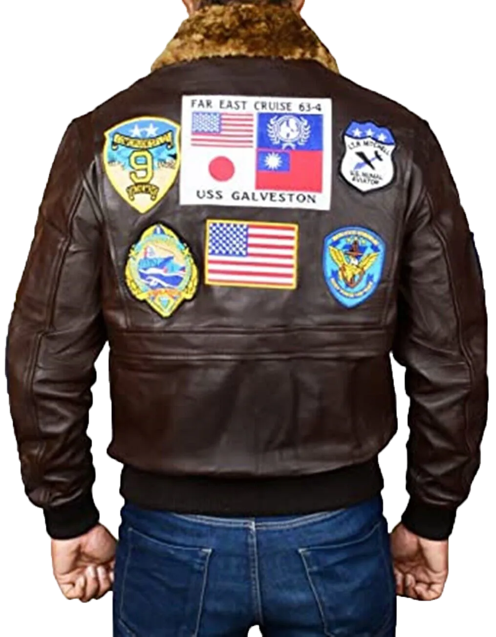 Mens Topgun Aviator USAAF Fur Collar Pilot Flying Tom Cruise Multiple Patches