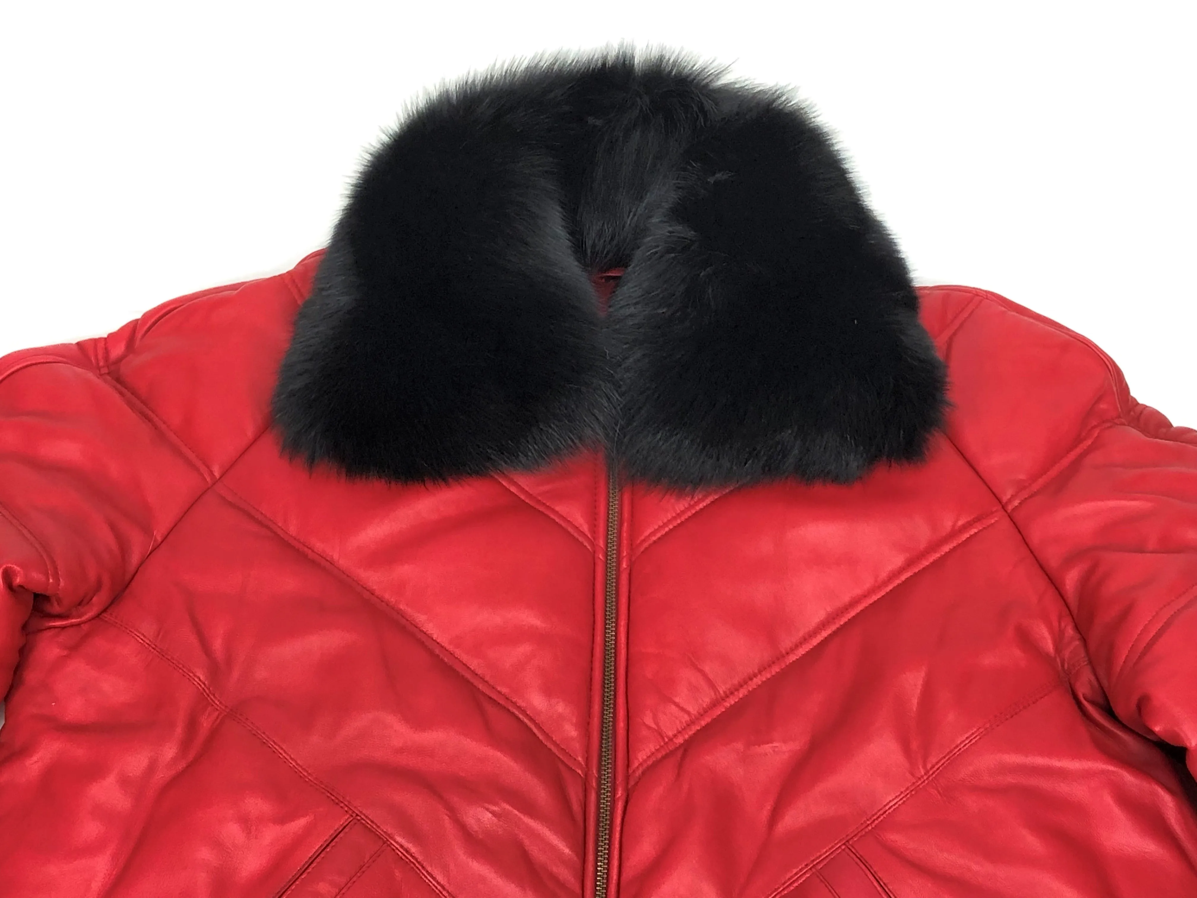 Men's V-Bomber Red Premium Black Fox Collar