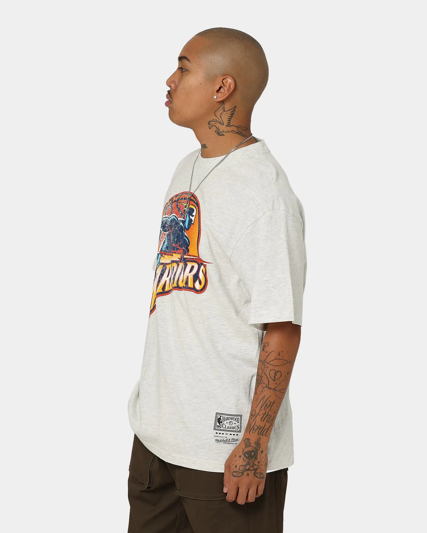 Mitchell & Ness Golden State Warriors Oversized Logo Short Sleeve T-Shirt White Marle