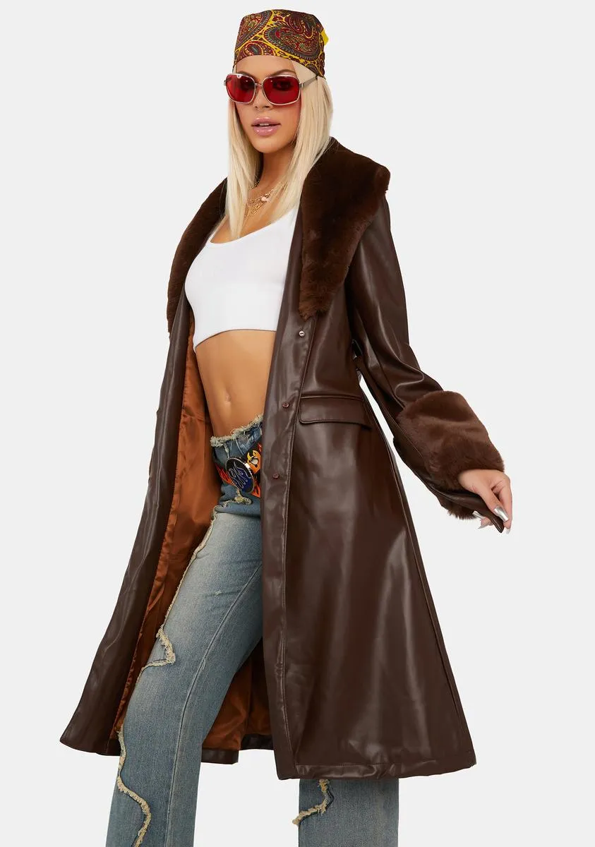 Mocha Heart Beat Here Vegan Leather Trench Coat