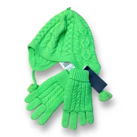 NEW! Girls Polo Size 4-6X Green Knit Hat & Gloves Combo Set