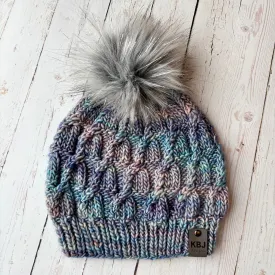 Nolita Slouch | LUXURY Handmade 100% Merino Wool Knit Beanie | Malabrigo Mecha | Detachable Faux Fur Pom Pom | ADULT size | Ready To Ship