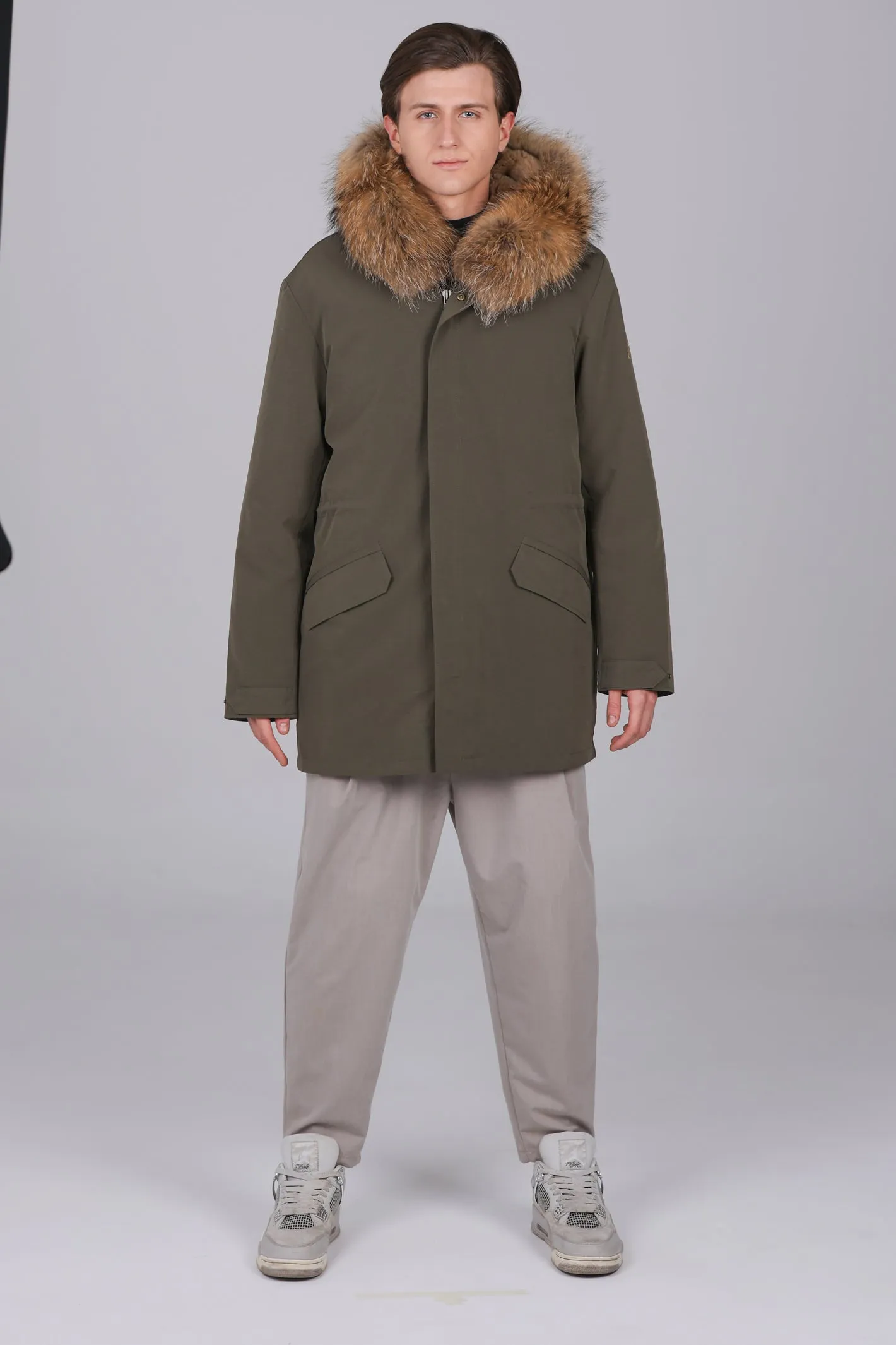 Parka lungo  in misto  cotone impermeabile Raccon e rex rabbit