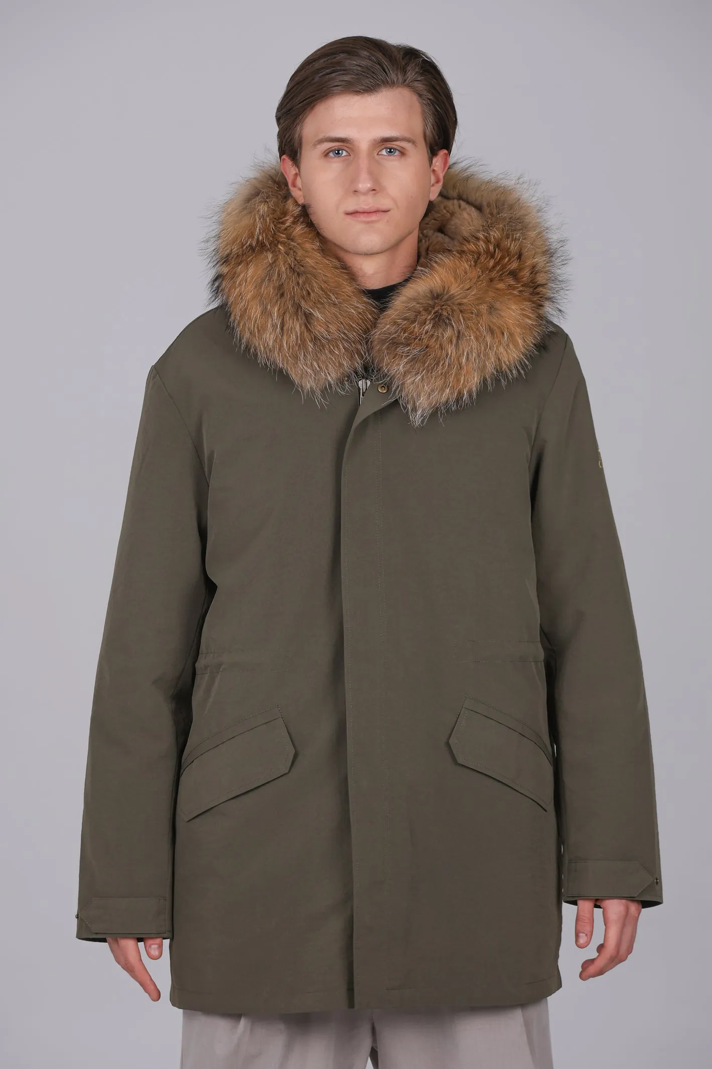 Parka lungo  in misto  cotone impermeabile Raccon e rex rabbit