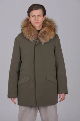 Parka lungo  in misto  cotone impermeabile Raccon e rex rabbit