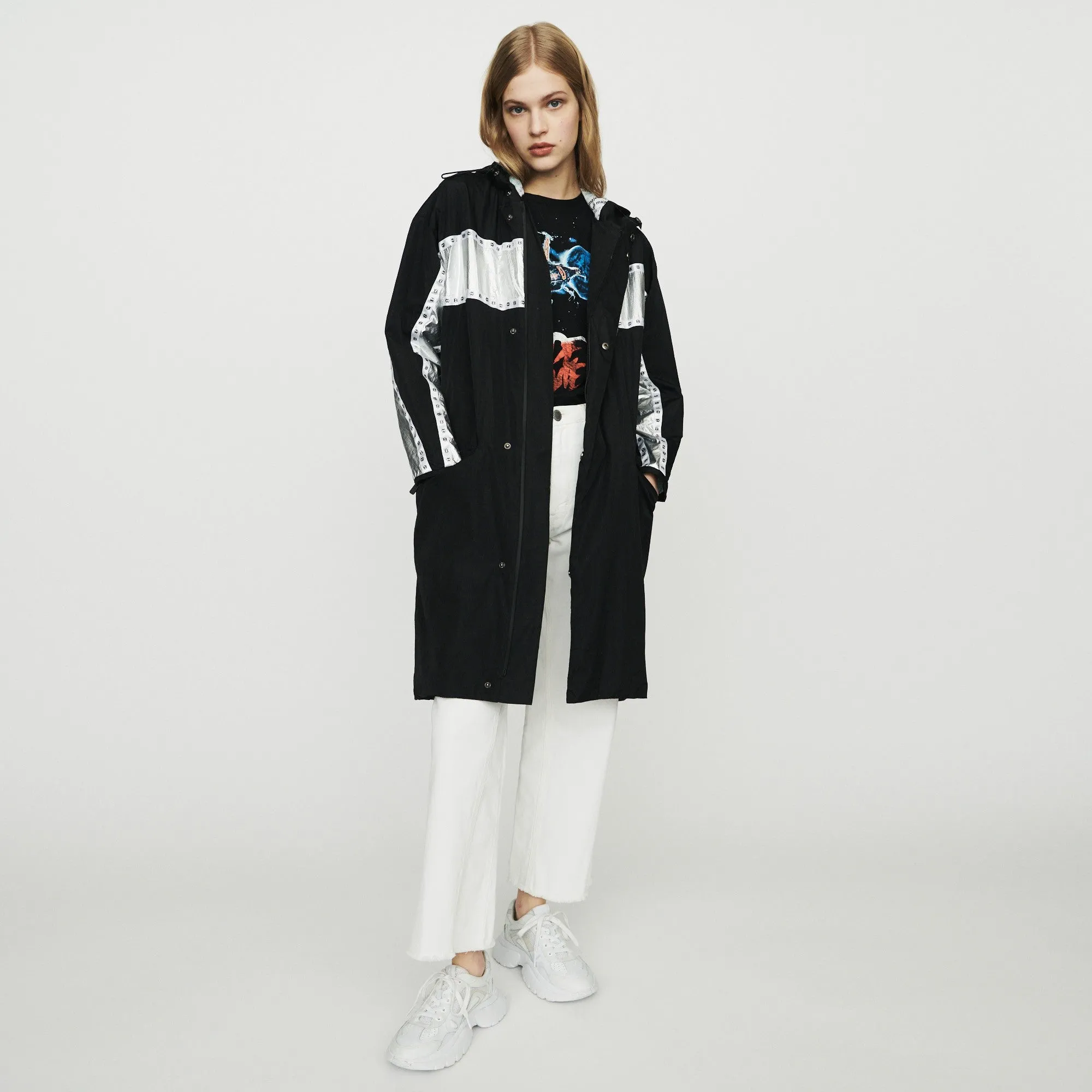 Parka With Inserted Stripe - Black