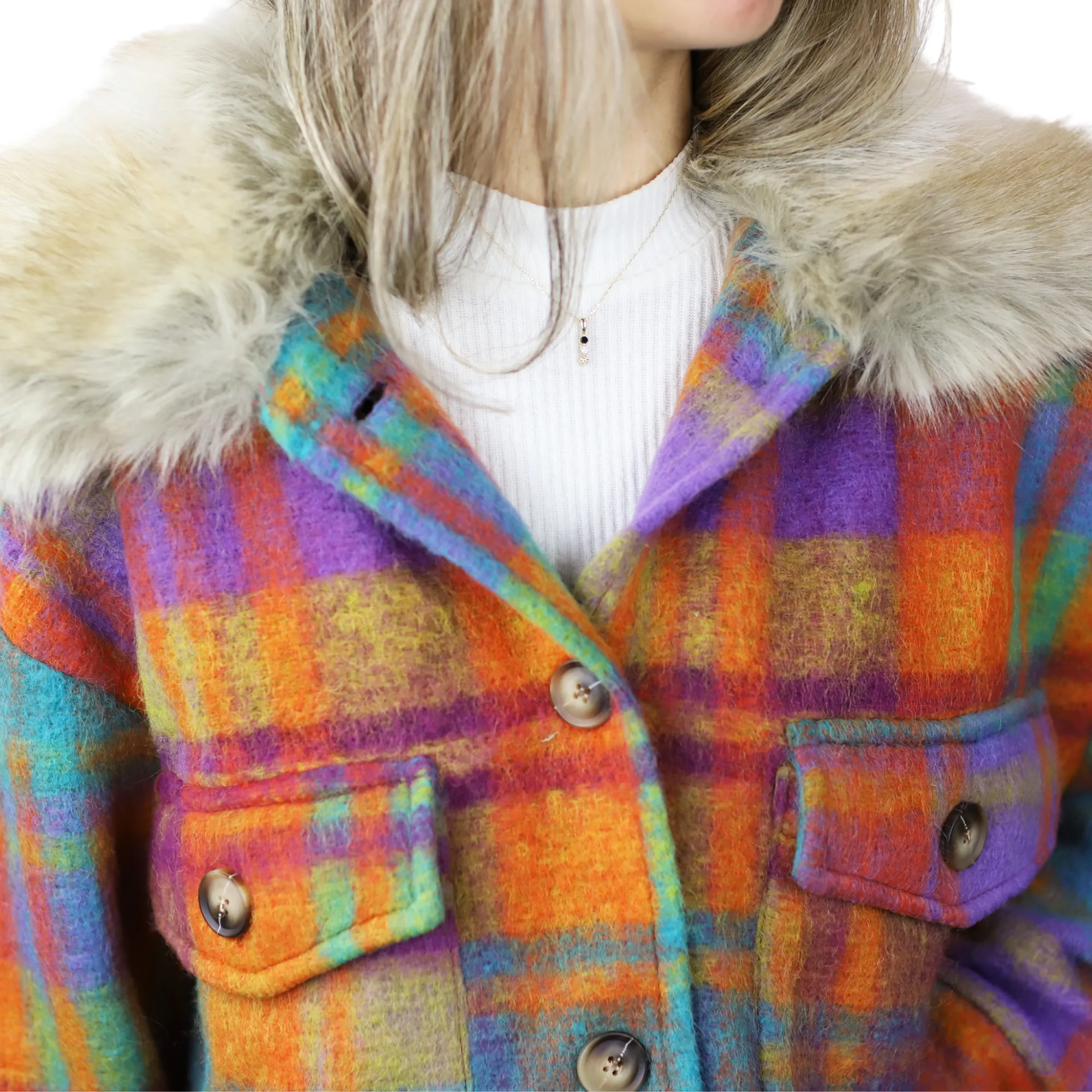 Plaid Cropped Jacket w/ Trim - Orange