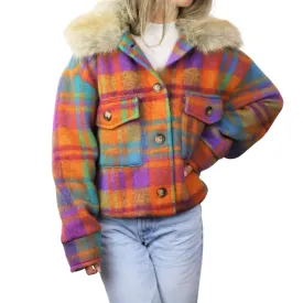 Plaid Cropped Jacket w/ Trim - Orange