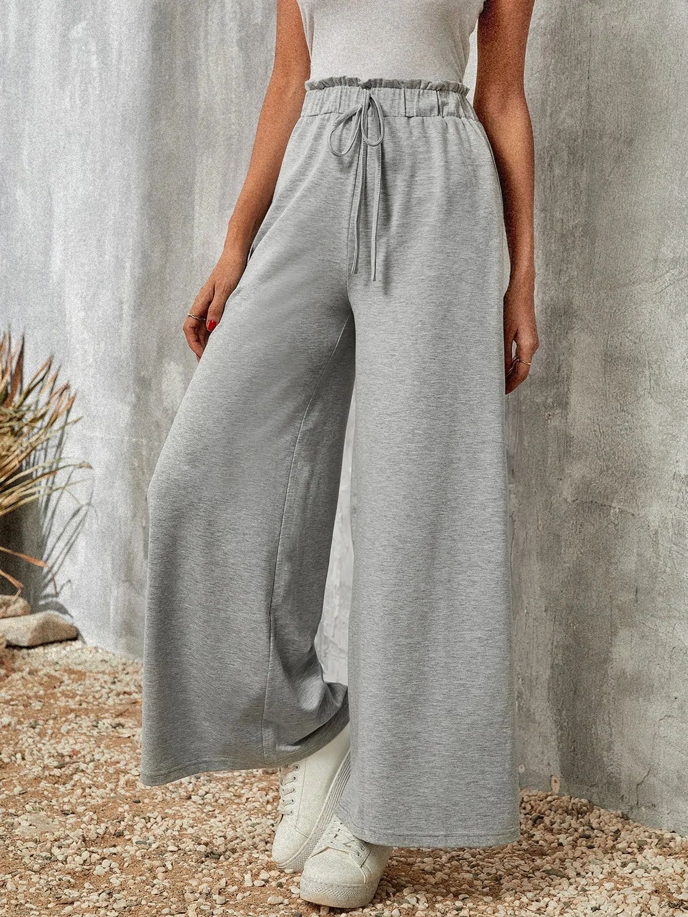 Plain Frill Natural Long Women Sweatpants