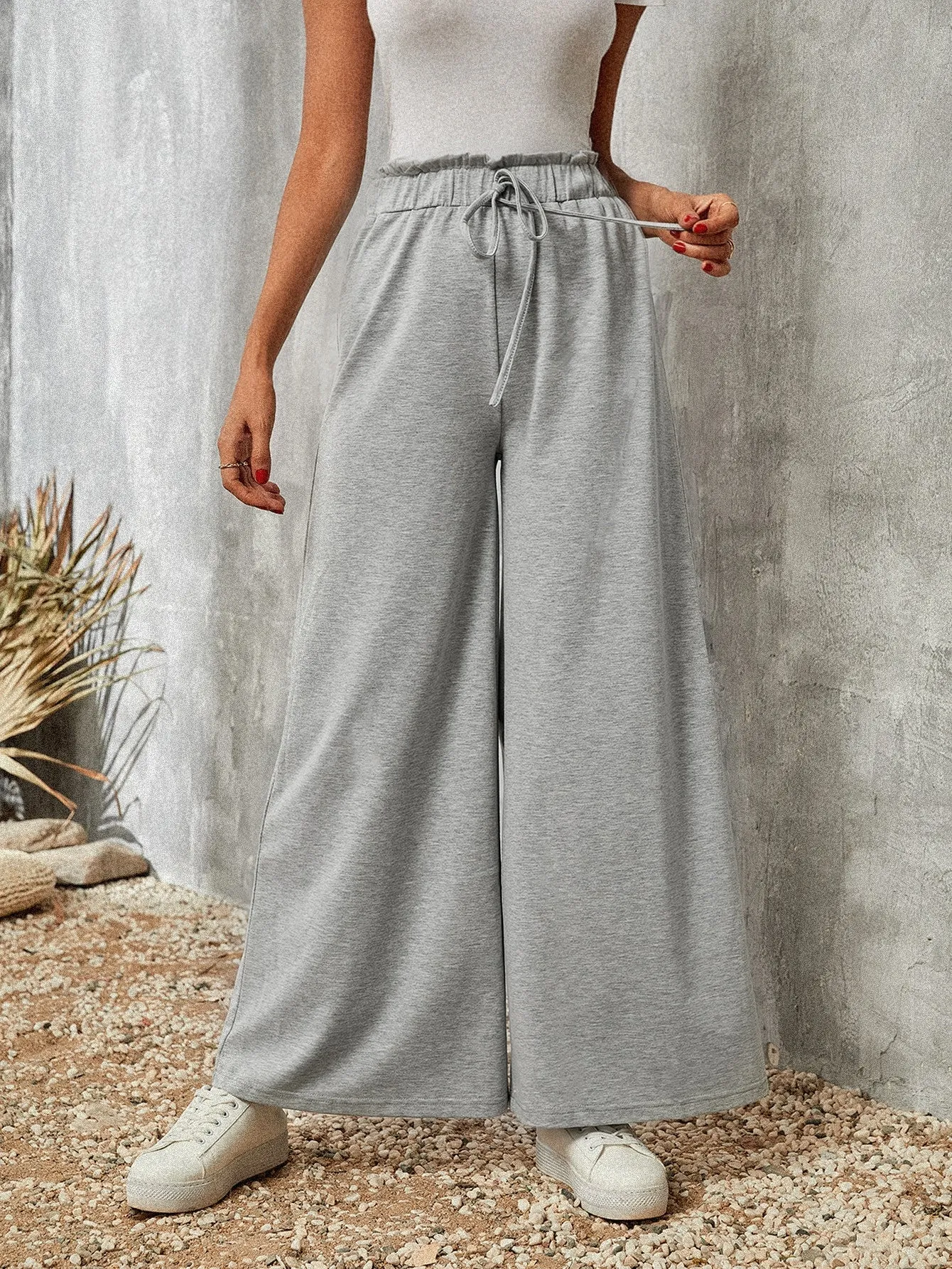 Plain Frill Natural Long Women Sweatpants