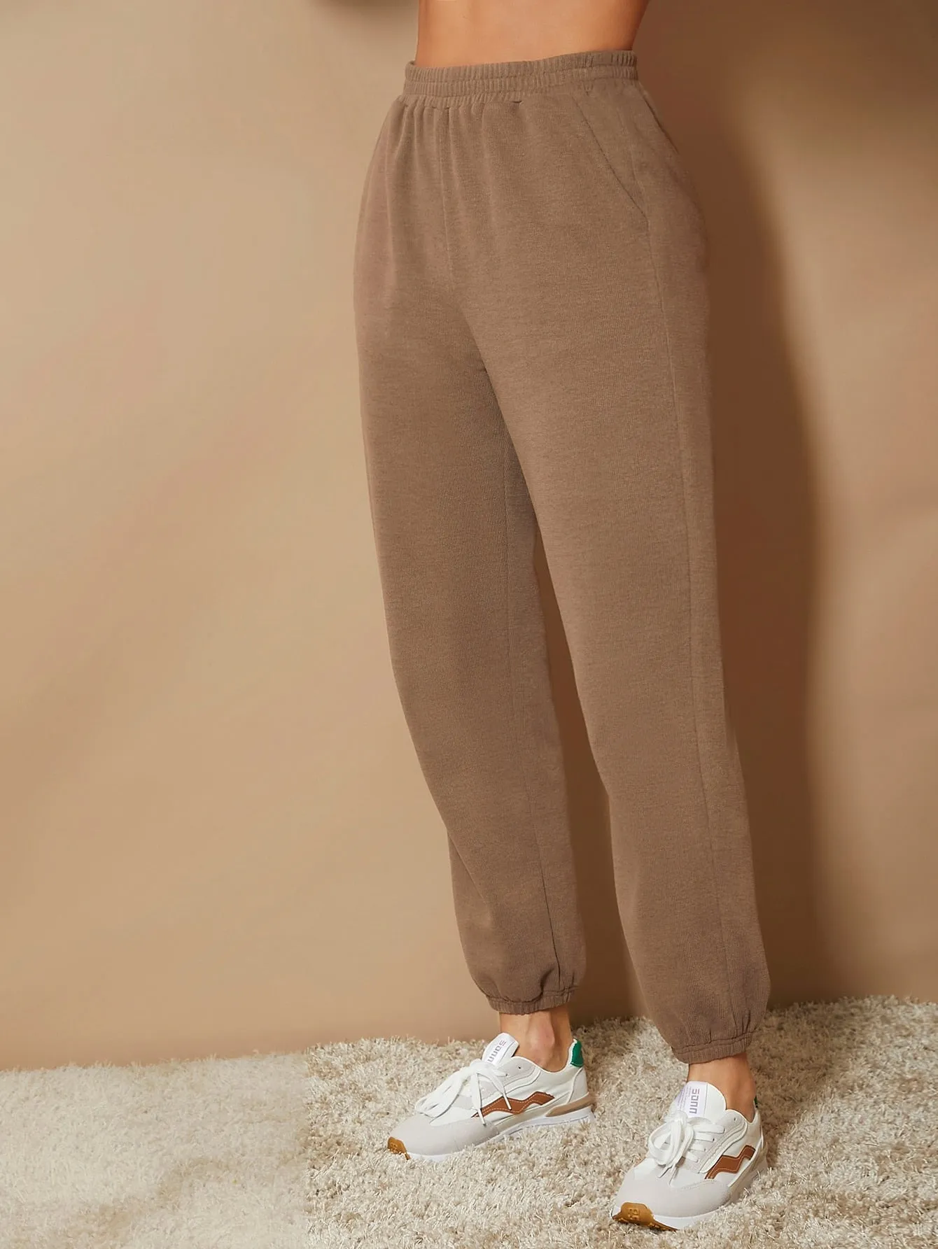 Plain Pocket High Waist Long Women Sweatpants