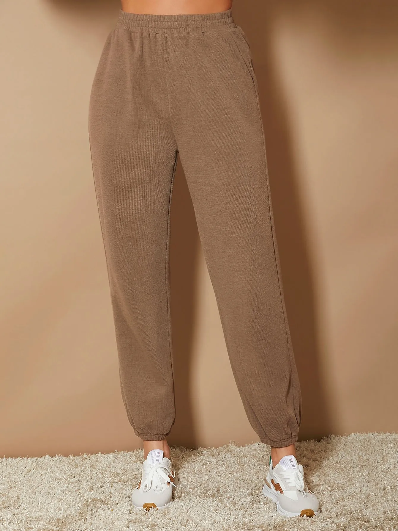 Plain Pocket High Waist Long Women Sweatpants