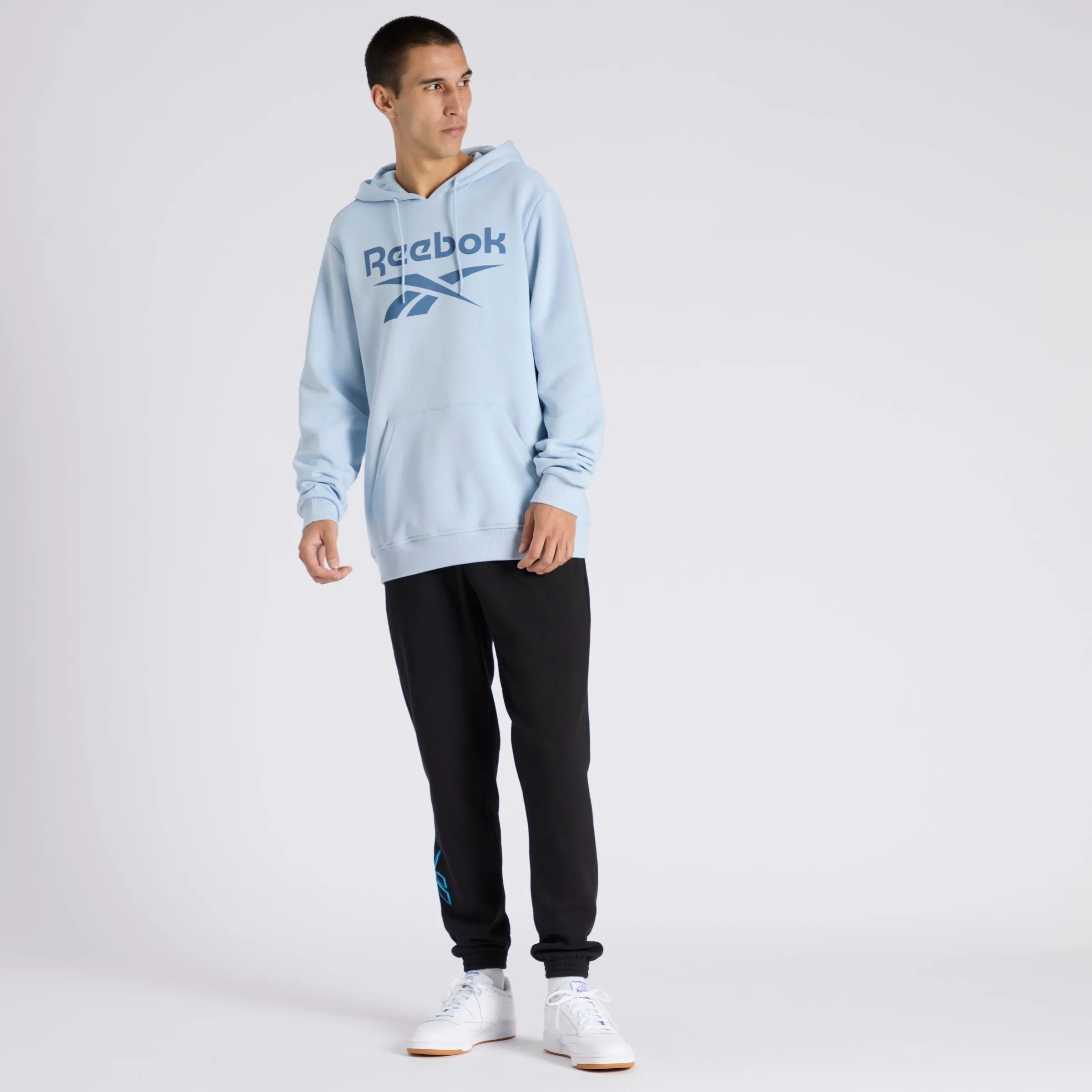 Reebok Identity Fleece Stacked Logo Pullover Hoodie Pale Blue