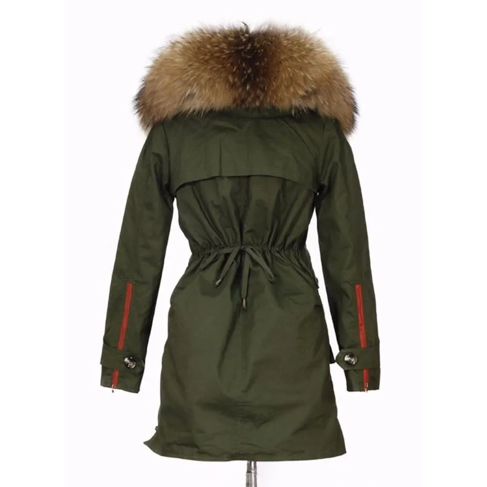 Removable Fur Hood Parka Green   Red Zips