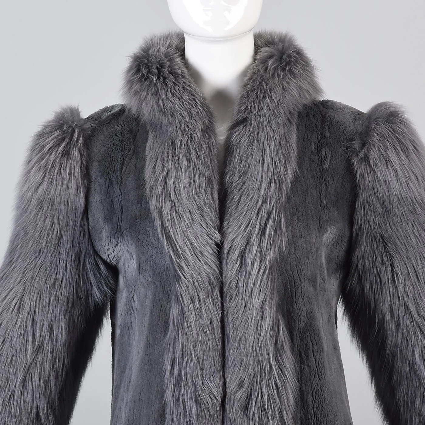 Saks Fifth Avenue Revillon Full Length Sheared Beaver Coat with Fox Fur Tuxedo