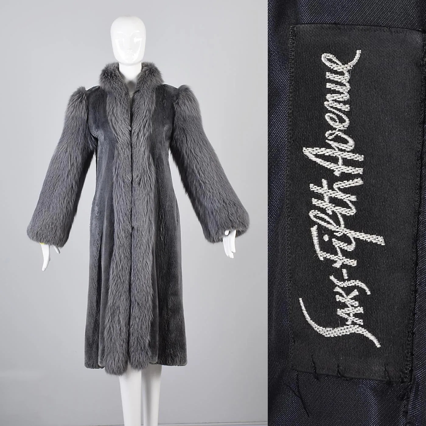 Saks Fifth Avenue Revillon Full Length Sheared Beaver Coat with Fox Fur Tuxedo