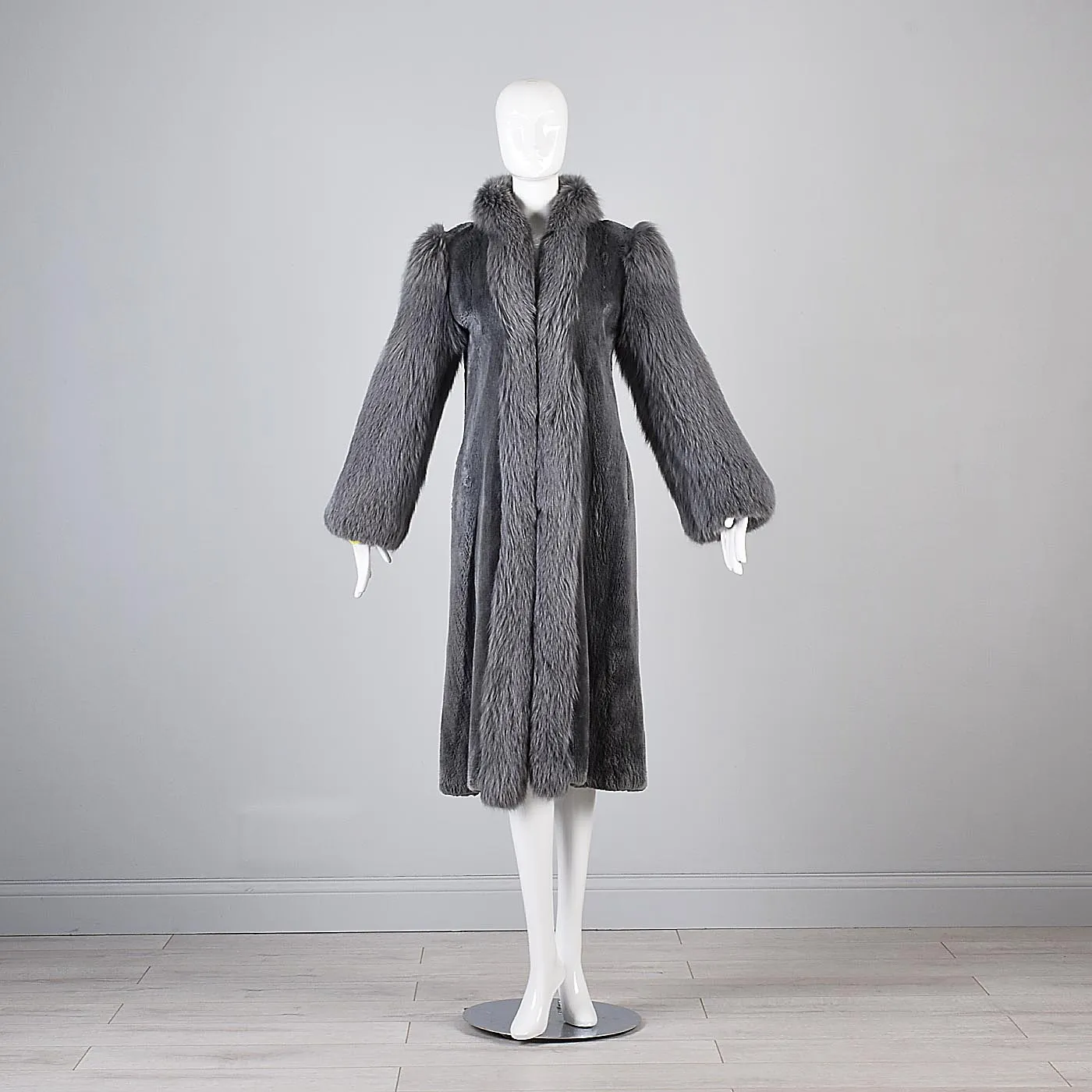 Saks Fifth Avenue Revillon Full Length Sheared Beaver Coat with Fox Fur Tuxedo