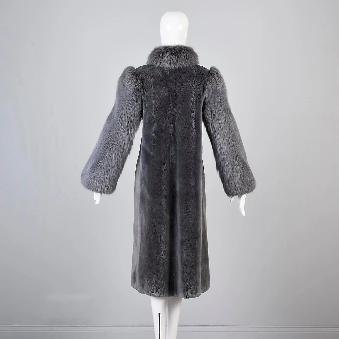 Saks Fifth Avenue Revillon Full Length Sheared Beaver Coat with Fox Fur Tuxedo