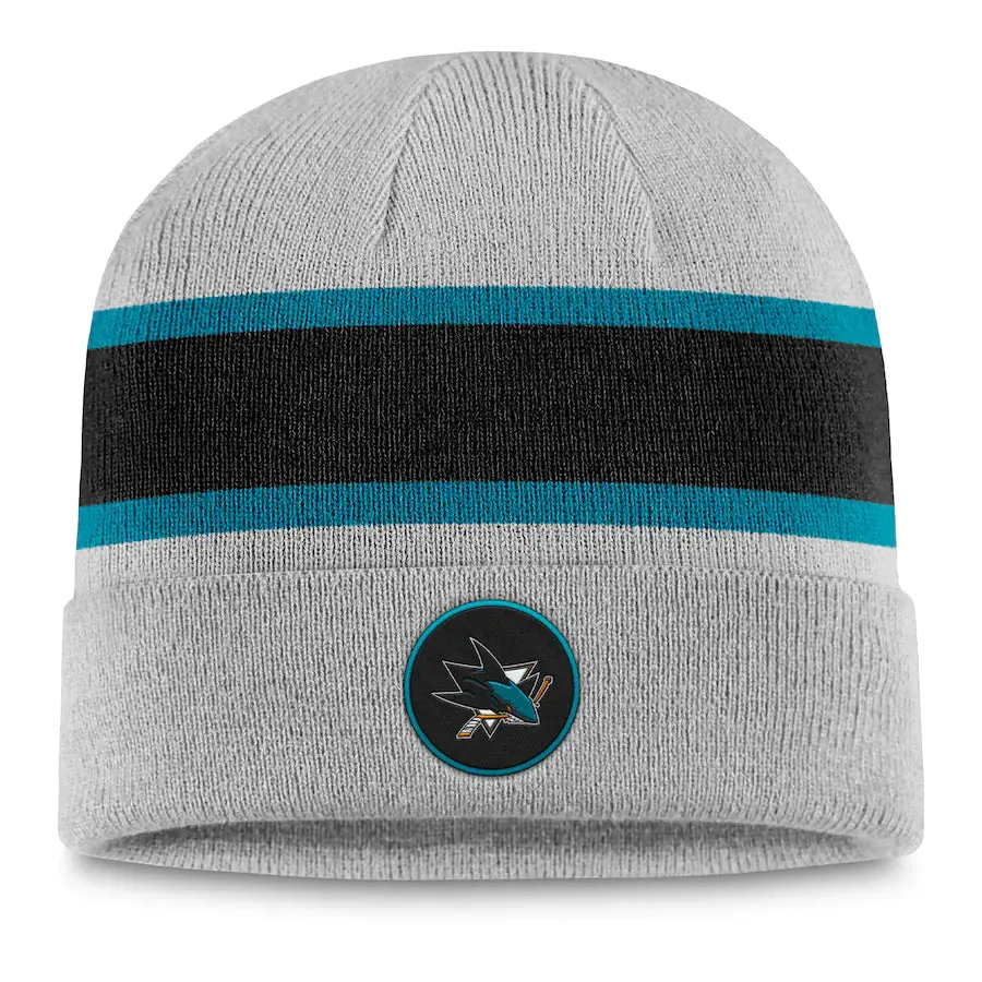 San Jose Sharks NHL UK Fanatics Branded Logo Cuffed Knit Beanie - Heathered Gray