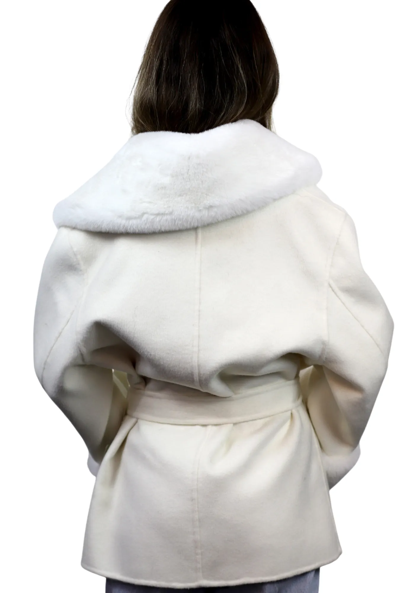 Short Wool Blend Coat - White