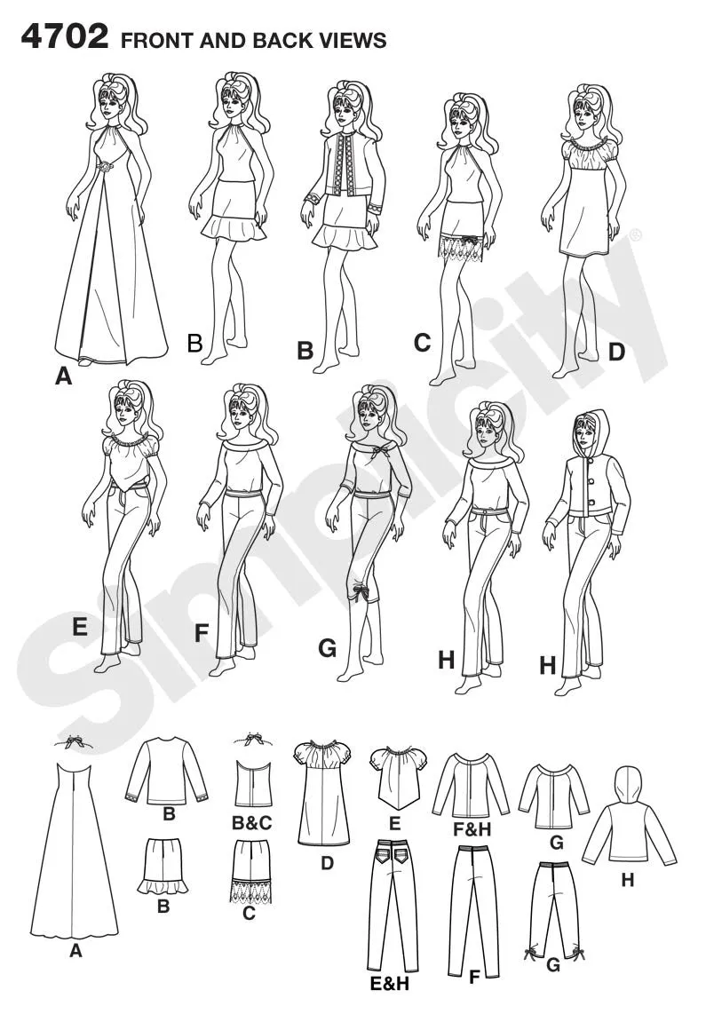 Simplicity 4702 doll clothes sewing pattern