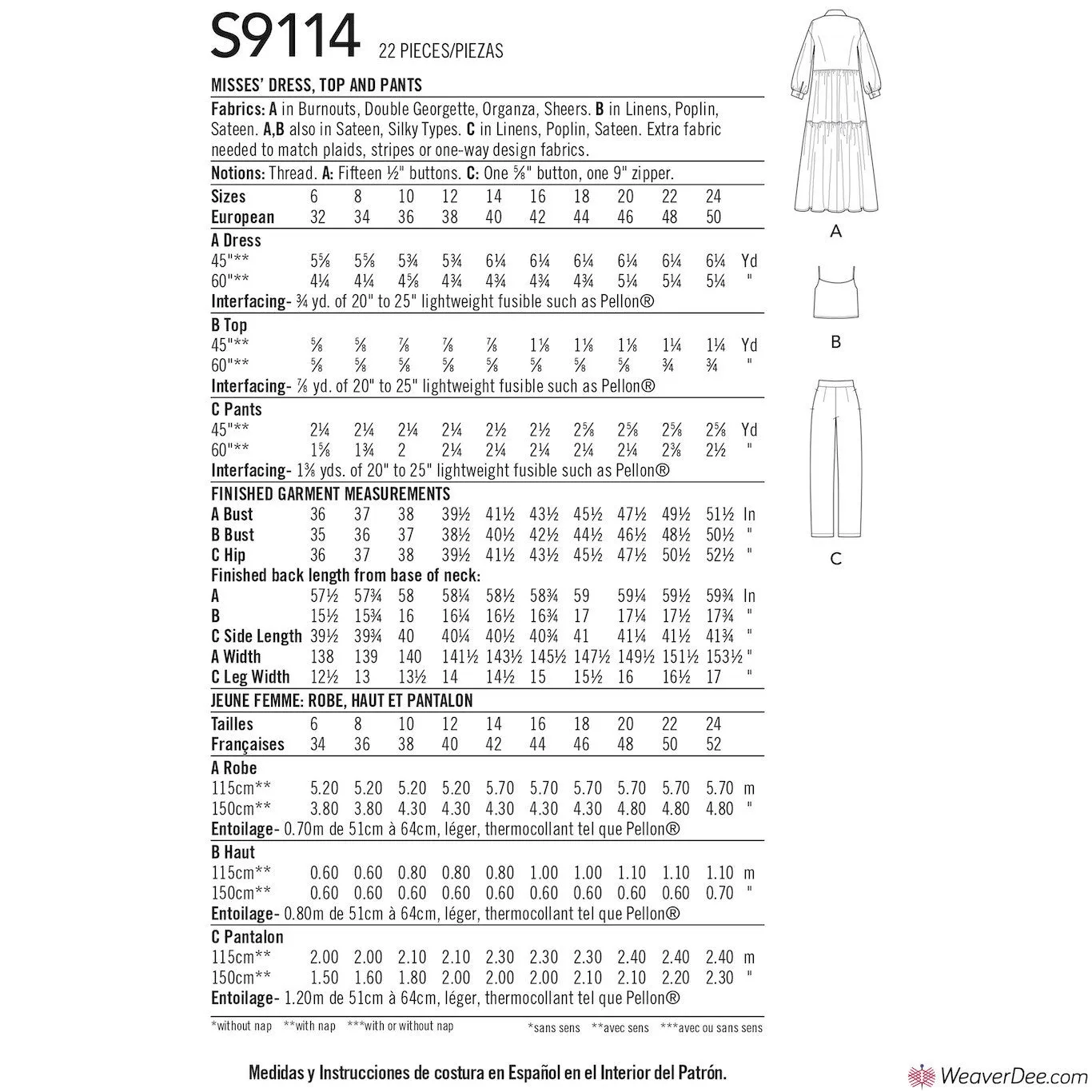 Simplicity Pattern S9114 Misses' Dress, Top & Pants By Mimi G Style