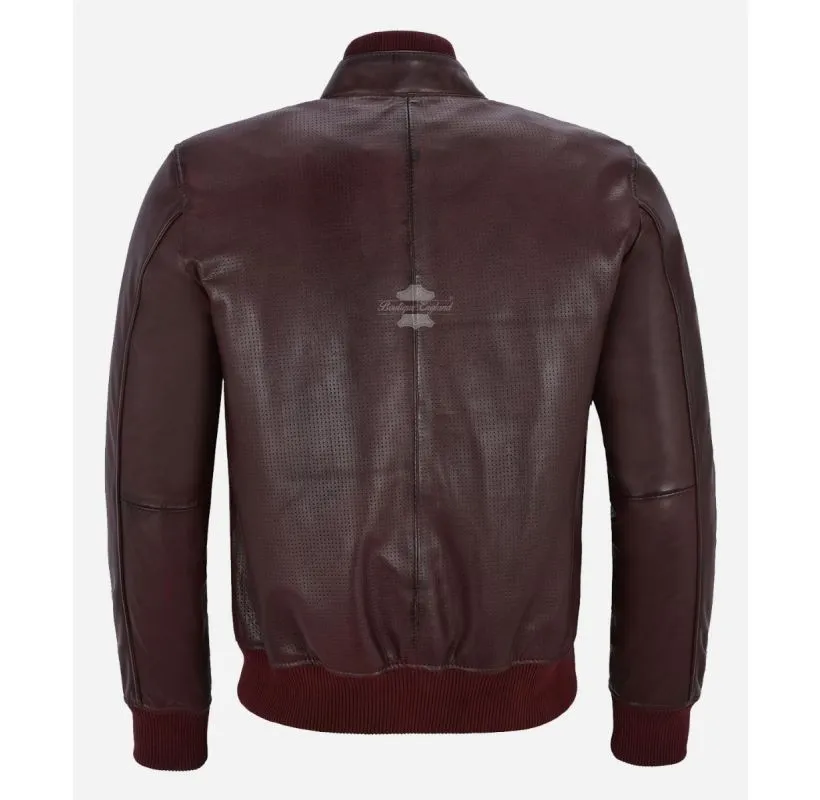 Smith Ultra Handsome Perforated Bomber Leather Jacket For Mens