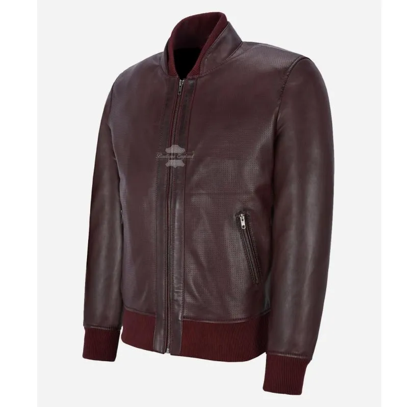 Smith Ultra Handsome Perforated Bomber Leather Jacket For Mens