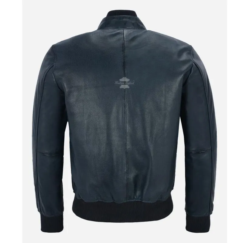 Smith Ultra Handsome Perforated Bomber Leather Jacket For Mens