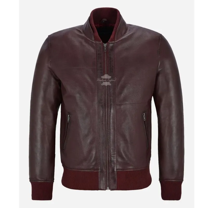 Smith Ultra Handsome Perforated Bomber Leather Jacket For Mens