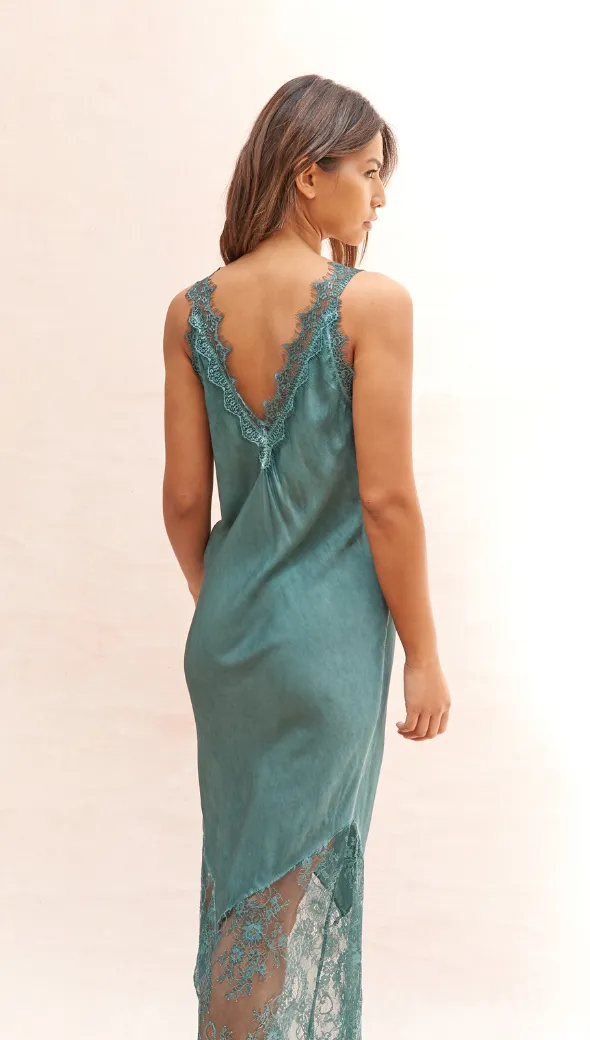 SOLANGE SLIP DRESS - EMERALD